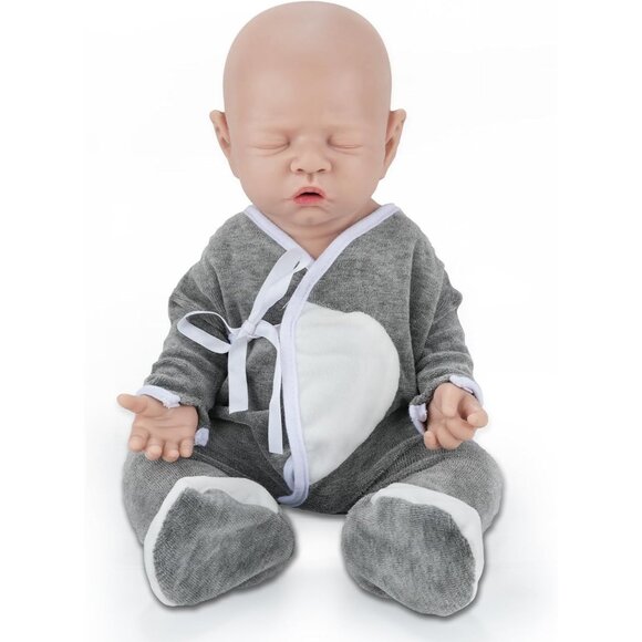 🆕18 inch Full Silicone Sleeping Baby Doll Lifelike Reborn Baby Doll Bald Boy - Picture 1 of 1